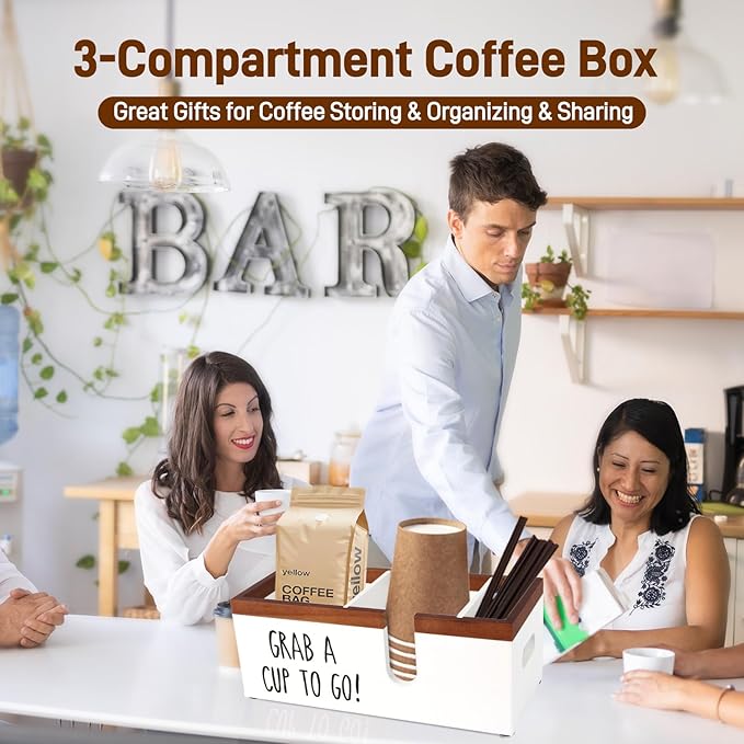 Intarsio 100% Wooden Coffee Cups Holder with U-Shape Cutout Design for Countertop-Coffee Bar Organizer for Cups, Lids, Pods, Stirrers, and Accessories, Great Gift for Home or Office (White)