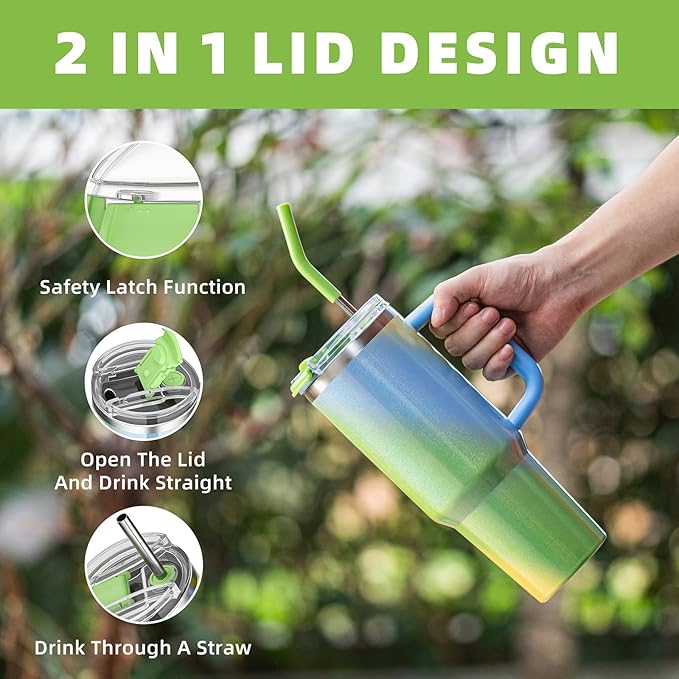 40 oz tumbler with handle and straw,Double Wall Vacuum Reusable Stainless Steel Insulated Water Bottle,With Leak Proof lid and Straw for Iced or Cold Beverages (Fairyland)