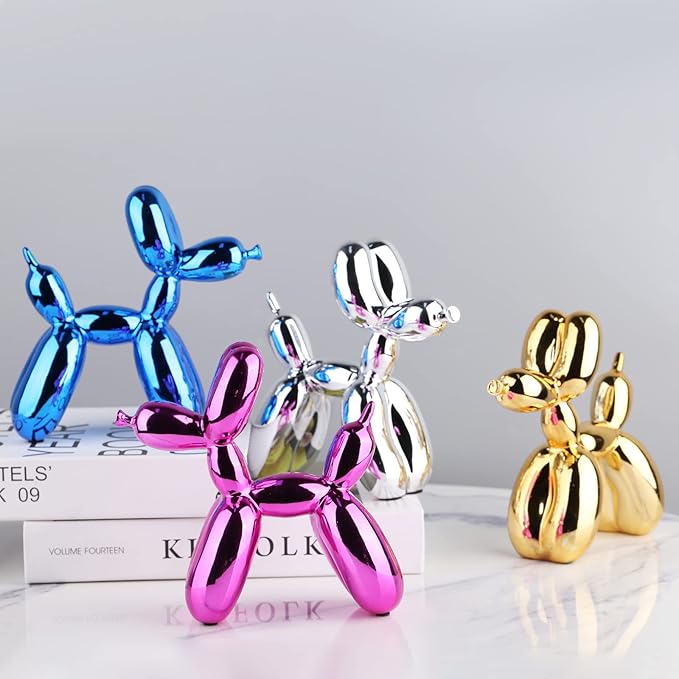 Silver Balloon Dog Decor,Balloon Animal Decor,Shelf Decor Preppy Room Decor,Cute Statue Home Decor, Bedroom Modern Sculpture Desk Decor,Office Gold Decorations Small Figurines