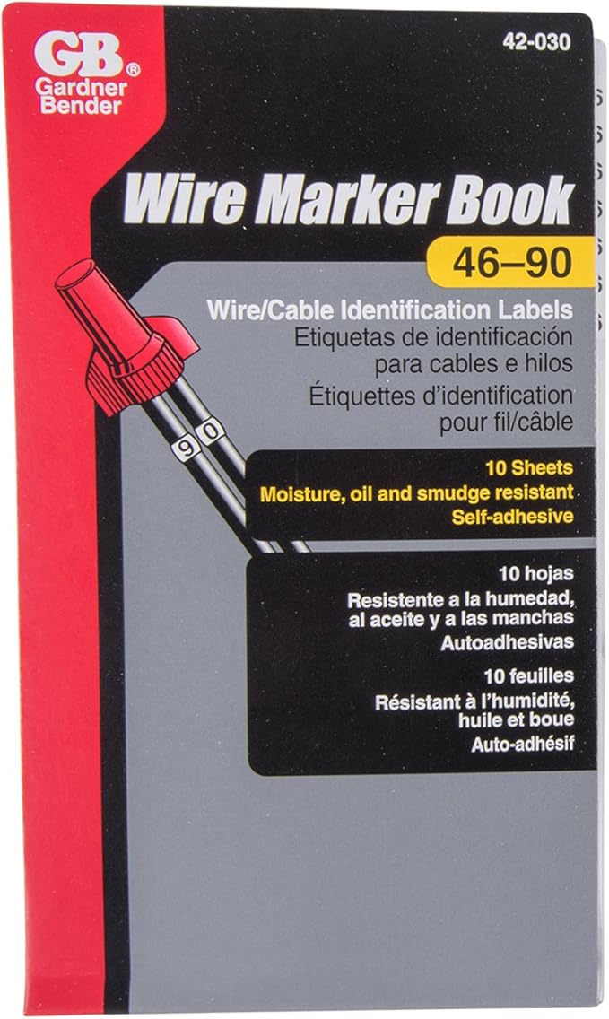 Gardner Bender 42-030 Pocket Wire Marker Booklet, Identification Pack Includes: Numbers 46-90