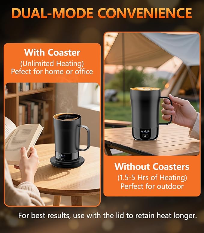Self-Heating Coffee Mug, 14oz Heated Coffee Mug Rechargeable - Temperature Control Cup Keep Drinks Hot, Smart Cup Great Gift for Women & Slow Sippers