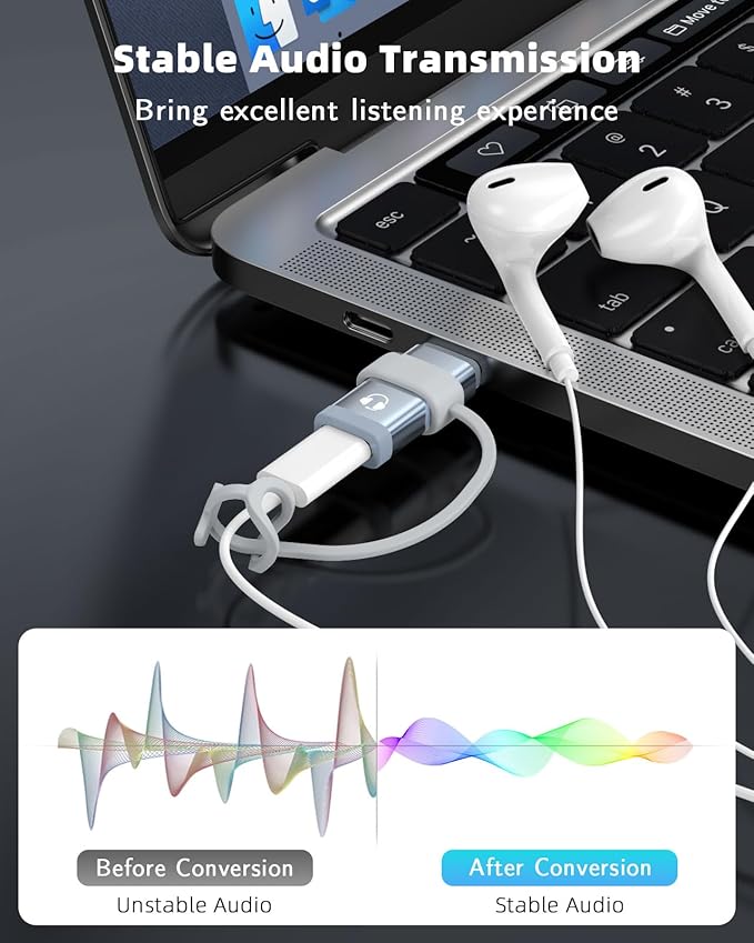 MoKo Lightning to USB C Adapter Audio Only for Apple Earpods with Line Control, Not for Charging/Data Transfer, Lightning to USB C Adapter for iPhone Air 17 16 15 Pro Max Plus, iPad Pro/Air, Gray