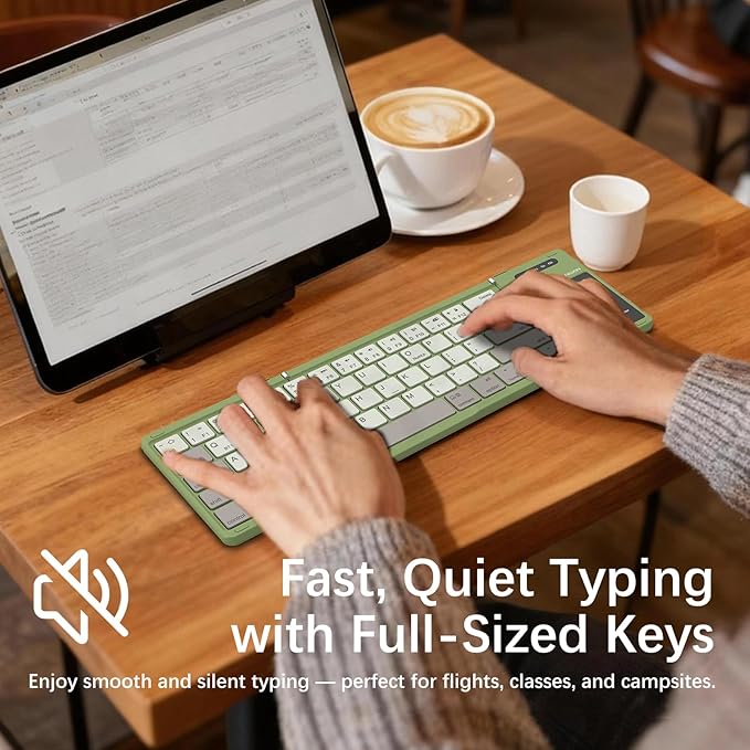 Nillkin Upgraded Foldable Bluetooth Keyboard with Touchpad & Number Pad, Portable Wireless Keyboard for Travel, Pocket-Sized, Full Size Keys, Support 3 Devices for iPad Laptop Tablets Phone, Green