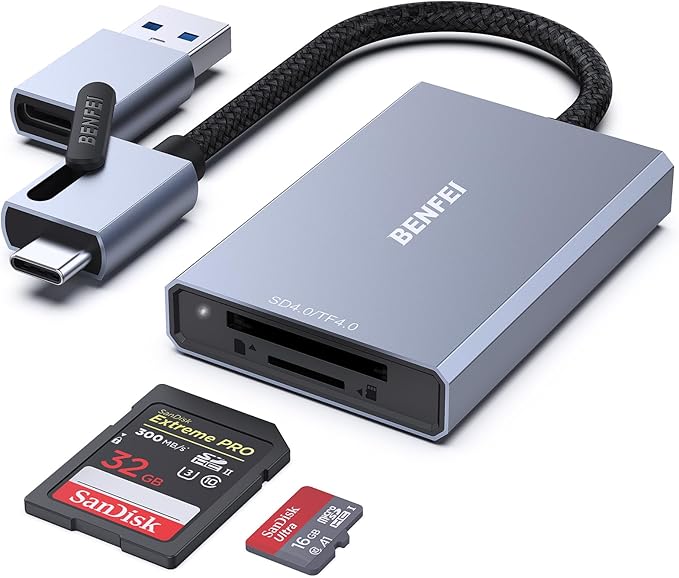 BENFEI SD 4.0 Card Reader, USB-C/USB-A 2-in-1 Memory Card Reader, for SDXC, SDHC, SD, MMC, RS-MMC, Micro SDXC, Micro SD, Micro SDHC Card, UHS-II, and UHS-I Cards
