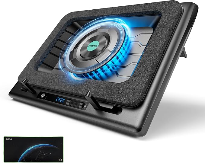 llano Gaming Laptop Cooler, Laptop Cooling Pad Stand with 5.5inch Fan, Fast Cooling Computer Laptop 15.6-21in, Adjustable Speed, Touch Control, 3-Port USB A, A Mouse Pad Included