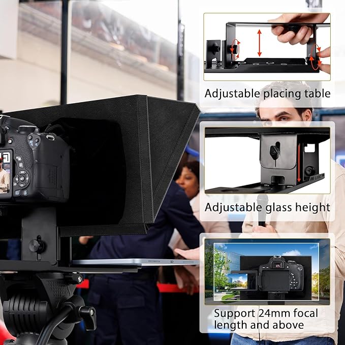 12" Professional Teleprompter Featuring Tempered Optical Glass, Durable All-Metal Build, Remote Control, and Dedicated App — Compatible with Various Smartphones, Tablets, and Cameras
