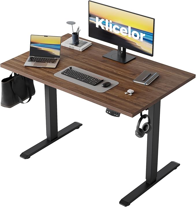 Klicelor 40 Inch Electric Standing Desk, Height Adjustable Office Desk, Sit Stand Up Computer Desk with Memory Preset, Two-Piece Desktop, Dark Walnut