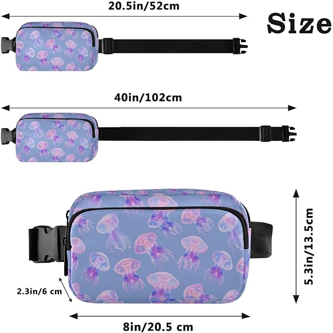 Pink Jellyfish Fanny Pack for Women Men Water Resistant Fashion Waist Packs with Adjustable Strap Belt Bag for Travel Workout Jogging Hiking 21219024