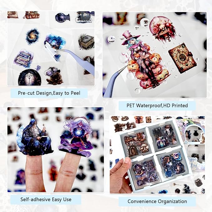 Scrapbook Stickers Set for Adults, 100 Sheets 3.1x3.1 Inches Diecut Dark Academia Theme, Clear PET Stickers for Junk Journaling Supplies, Collage, Scrap Booking, DIY Crats Arts Decorative