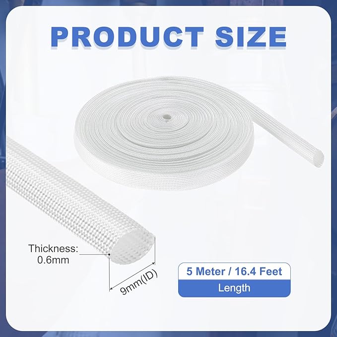 uxcell Insulation Cable Protector,9mm/0.35 Inch-5m/16 Feet High Temp Fiberglass Sleeve White
