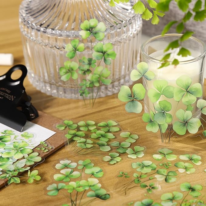 AuriicLeaf Botanical Leaf PET Stickers Set, 120PCS Transparent Plant Ephemera for Scrapbooking, Journaling, DIY Crafts, and Planner