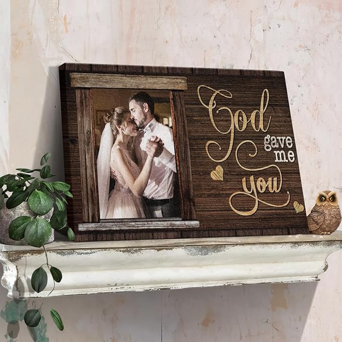 Dem Canvas Personalized Canvas Prints, Custom Photo And Name, God Gave Me You, Wedding Gifts For Couple Anniversary Wedding Engagement Gift For Couples Canvas (18x12)