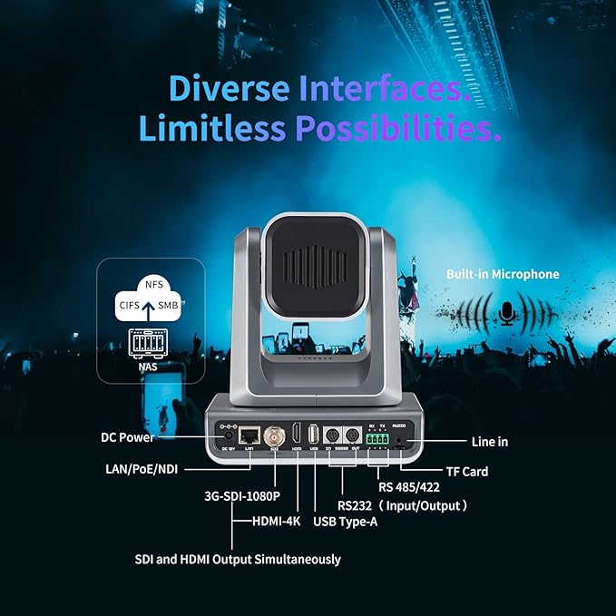 Zowietek 4K Native NDI|HX3(Certified) PTZ Camera PoE, 12X Optical Zoom, TOF Focus, Simultaneous HDMI & SDI outputs, RTSP/RTMP(s)/SRT, Standalone IP Live Streaming to Youtube for Meeting, Church, Event