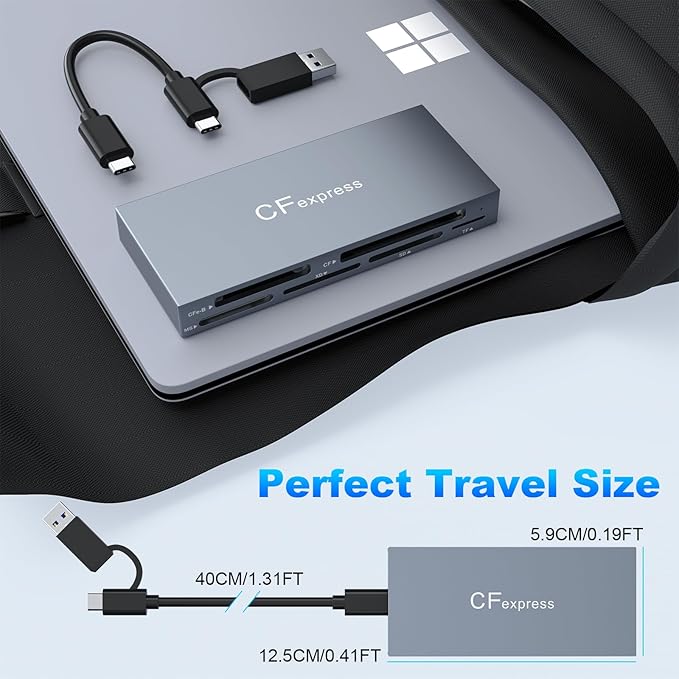 8 in 1 CFexpress Type B Card Reader, 10Gbps Multi CF Express Reader for CFexpress Type B/CF/XD/MS/TF/SD Reader, CFexpress Adapter Memory Card Reader with USB Gen 3.2 * 2 for Windows/Mac/Linux/Android