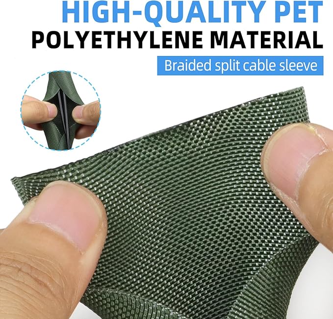 Automotive Wire Loom Tubing, Split Braided Cord Protectors from Pets No Chew, Flexible Cable Sleeve Cable Management for TV/Computer/Electric Wires (Deep Green, 1"-10ft)