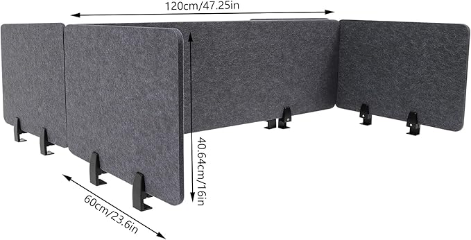 Stand Up Desk Privacy Panel, 6Pcs Clamp-On Acoustic Desk Divider Table Mounted Privacy Panel Sound Proof Dividers(2Long Panel 47.25x16In&4 Short Panel 23.6x16In) (2Long Panel - 47.25x16In)