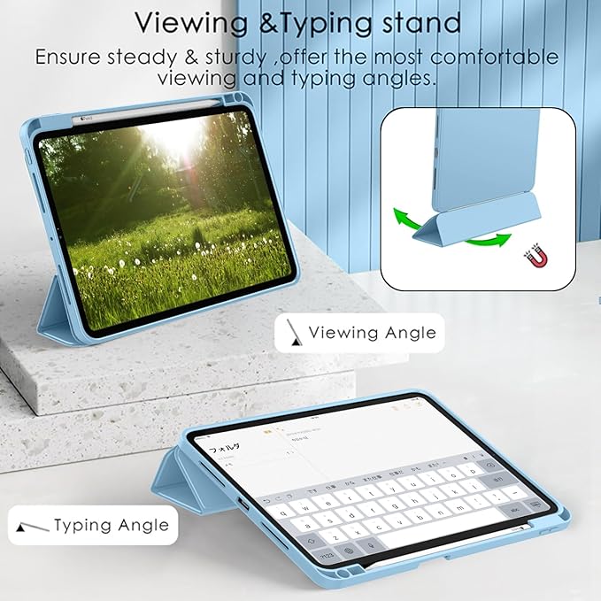 ZryXal iPad Pro 11 Inch Case (M5) 2025/ (M4) 2024 (Model: A2836/A2837/A3006), Trifold Stand Smart Cover with Pencil Holder and Soft TPU Back, Auto Wake/Sleep (New Azure Blue)