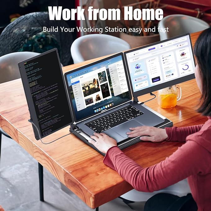KEFEYA 14'' Triple Laptop Monitor Extender with Metal Base, 360° Rotation 1080P Portable Laptop Screen Extender for 12-17.3'' Laptops-Compatibility for Windows, Surface, MacBook, Switch, Plug & Play