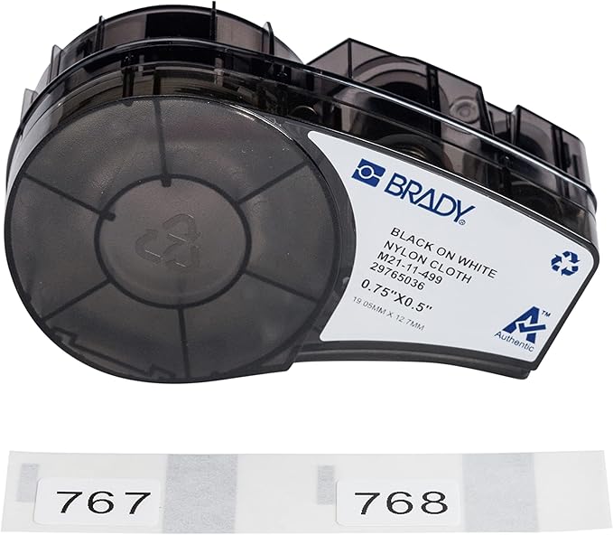 Brady Authentic (M21-11-499) Pre-Sized High-Adhesion Nylon Labels for Equipment, General ID, Lab, Wire/Cable, Black on White Material - Designed for M210, M210-LAB, and M211 Printers, 0.5"H x 0.75"W