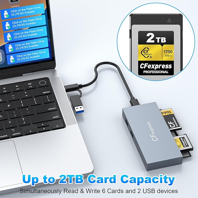 8 in 1 CFexpress Type B Card Reader, 10Gbps Multi CF Express Reader for CFexpress Type B/CF/XD/MS/TF/SD Reader, CFexpress Adapter Memory Card Reader with USB Gen 3.2 * 2 for Windows/Mac/Linux/Android