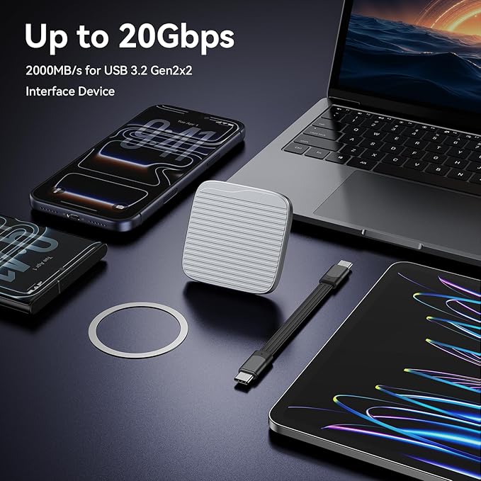 512G External SSD Magnetic Portable SSD USB 3.2 Gen 2x2 up to 2000MB/s 4K 120 fps ProRes HDR Video Record Metal USB-C External Solid State Drive for iPhone 16 Pro Max, Smartphone, Tablet, Laptop