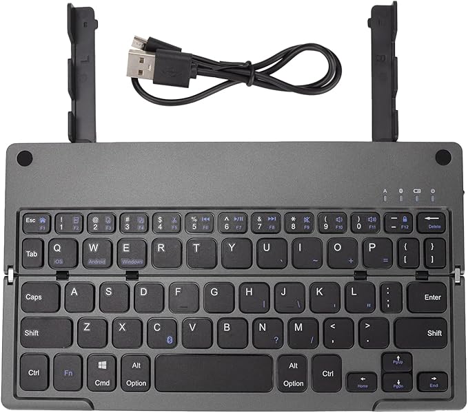 Vvikizy Foldable Laptop Keyboard, Portable Wireless BT Keyboard with 140mAh Battery and Phone Holder, for iOS Tablets Laptops