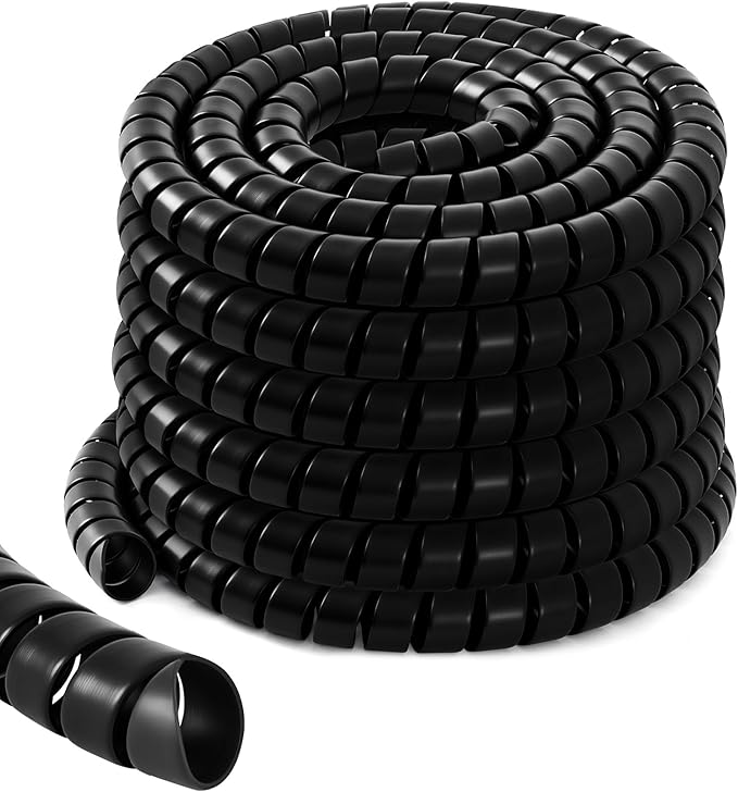 Innconee 1 Pcs Spiral Wrap Cable Protector, Safe 1.5" Od x 25' Pre Cut Lengths Hydraulic Hose Protector Wrap to Avoid Wear and Extend Life for Hydraulic Pneumatic Hoses(Black)