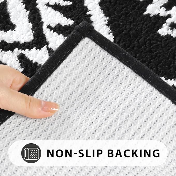 Uphome Boho Bathroom Runner Rug Black Tribal Long Bathroom Rug Western Non-Slip Washable Bath Mat Luxury Soft Absorbent Modern Bath Rugs for Shower Kids Room Entryway, 18x47 inch
