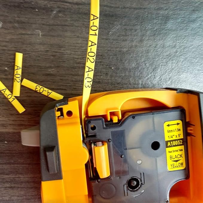 Rhino 6mm Yellow Heat Shrink Replace for DYMO 18052 A18052 Heat Shrink Tube Compatible with DYMO Industrial Rhino 4200, 5200, 5000, 6000, 6000+ Label Maker, 1/4, Black on Yellow, 4-Pack