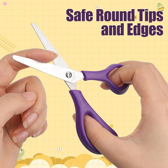 BURVAGY 24Pack 5.5" Safety Small School Kids Student Round Blunt Tip Craft Scissors Bulk, Stainless Steel Blades Comfort Grip Scissors for Kid Children Kindergarten Cutting Paper