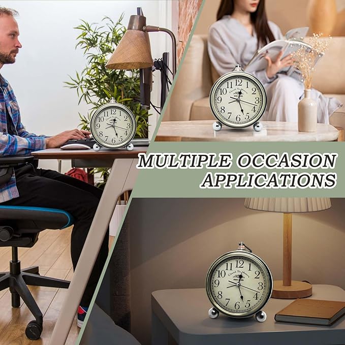 Oxmidud 5'' Retro Vintage Metal Desk Alarm Clock - Non-Ticking Silent Analog Table Clocks - Battery Operated Quartz Clock for Bedside Desk Table Bedrooms Living Room Home Office Decor