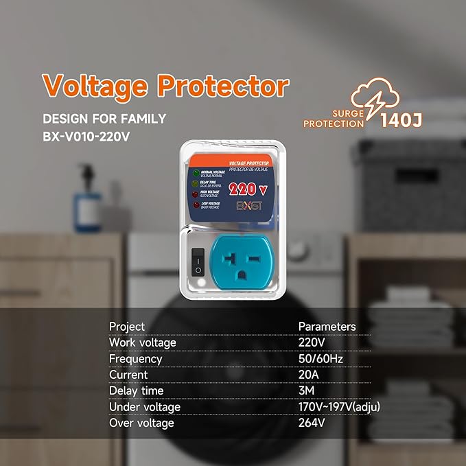 BXST Refrigerator Surge Protector Outlet, Adjustable Voltage Regulator Against High and Low Voltage, Power Surge Protection for Fridge, Freezer and Home Appliances, 220V 4400W, 2 Pack
