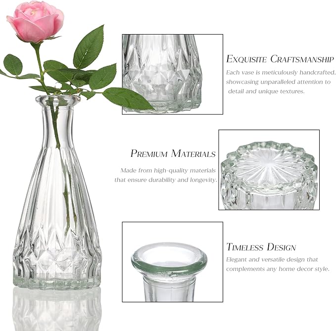 Glass Bud Vase Set of 20 - Small Vases for Flowers in Bulk - Assorted Vintage Crystal Vases for Flowers, Table Centerpieces (Clear, 20 Pcs)