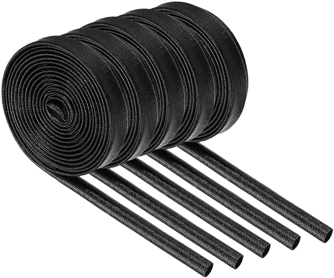MECCANIXITY 5Pcs Wire Insulation Braid Fire Sleeve,9.8Ft-5mm ID Black, High Temp Silicone Coated Fiberglass Sleeving for Automotive Hose Lines Electrical Wiring