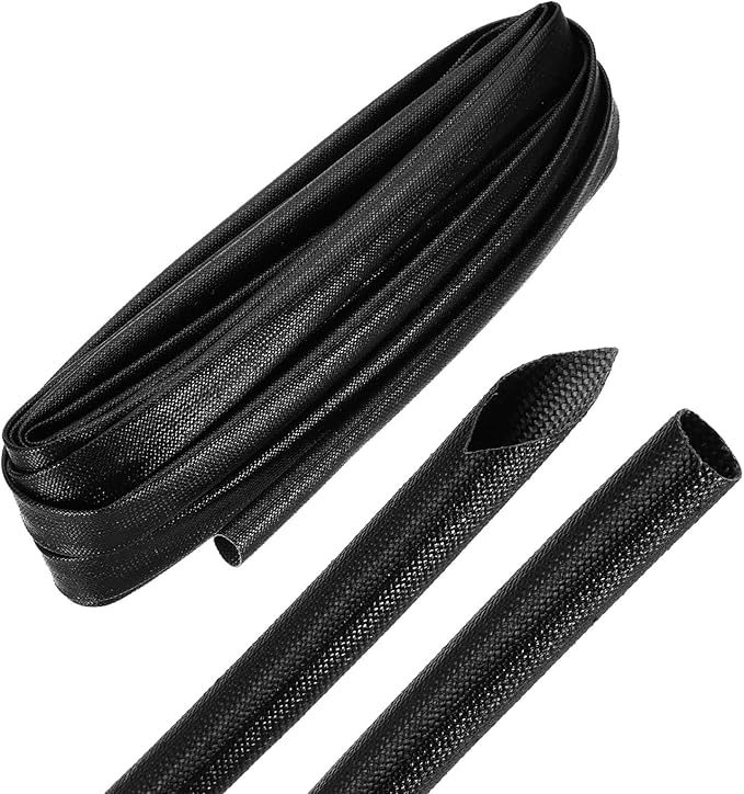MECCANIXITY 20ft Braided Cable Sleeve, 1/2" ID 200C High Temperature 1500V Fiberglass Wire Insulation Cord Protector Organizer Wires Management for Motor Engine Fuel Line, Black