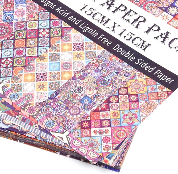 Origami Paper Kit 50 Sheets 70GSM 6 Inch Square Double Sided Color 50 Vivid Japanese Washi Chiyo Colors for Hand Crafts Origami Paper Arts Creativity.Ethnic Style