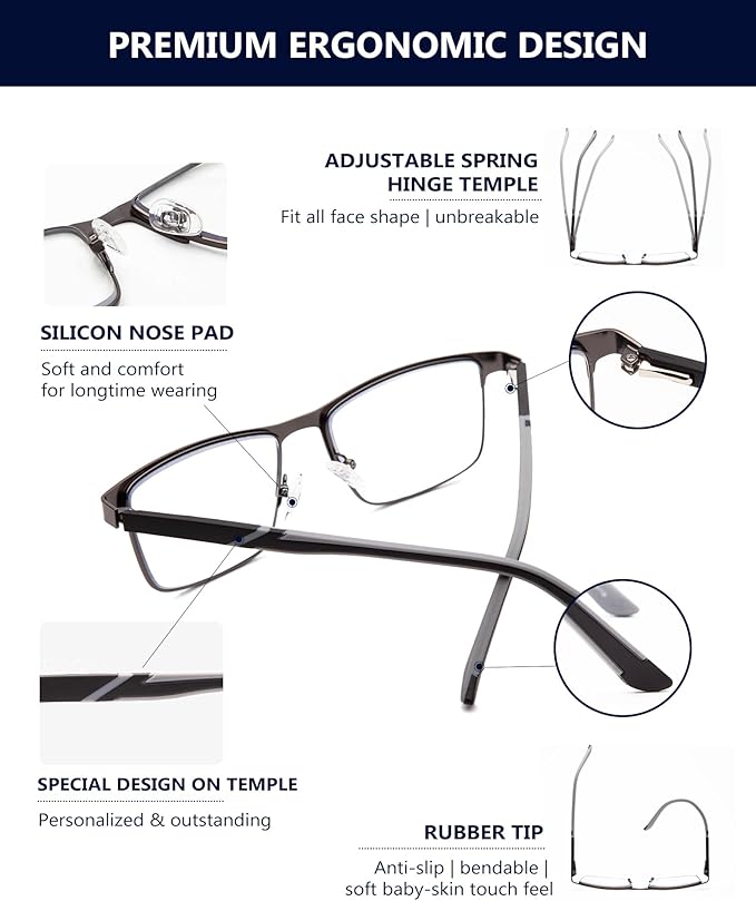 EVANLCAP 2 Pack Progressive Multifocus Reading Glasse for Men,Blue Light Blocking Computer Readers Multifocal Eyeglasses