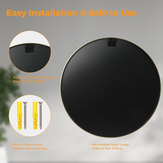 Sweetcrispy Round Bathroom Mirror for Over Sink, 30 Inch Wall Mounted Vanity Mirror with Matte Metal Frame, Decor for Bathroom, Entryway, Bedroom, Gold