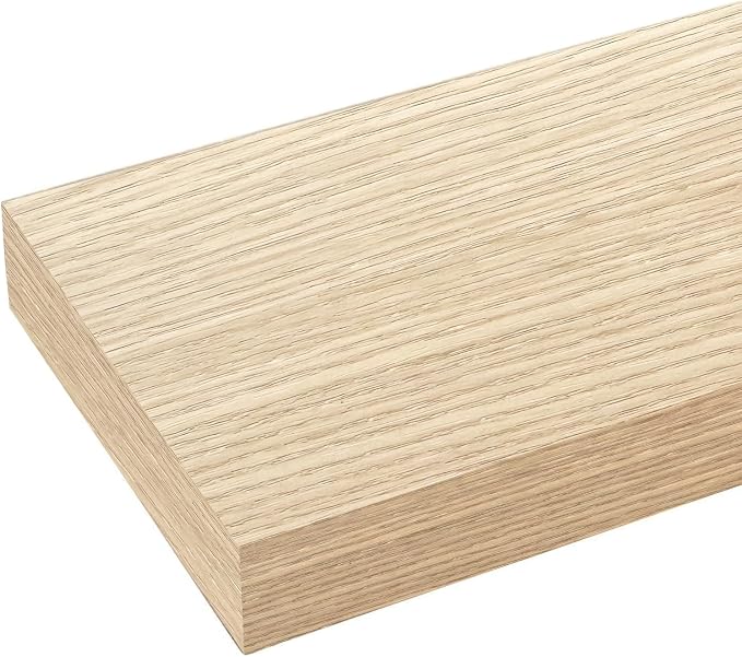 Oak Floating Shelves for Wall Set of 2, 11.8 Inch Small Wood Wall Shelves for Bathroom Over Toilet, Kitchen & Bedroom Storage, Wall Mounted Shelves for Spice Jars, Plants & Decor