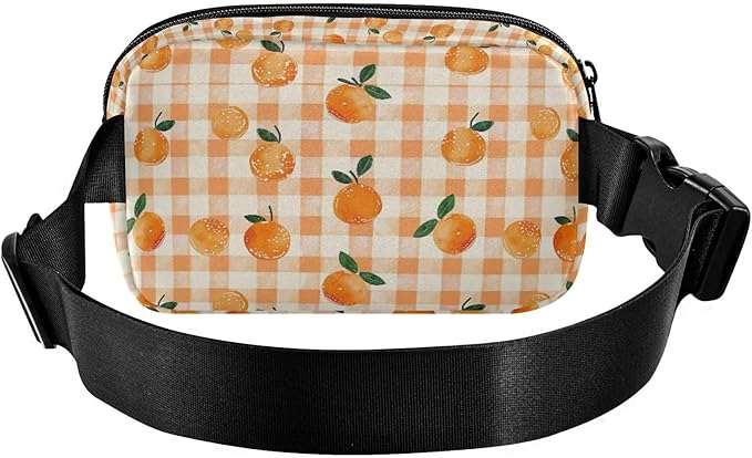 Orange Fruit Plaid Fanny Pack for Women Men Water Resistant Fashion Waist Packs with Adjustable Strap Belt Bag for Travel Workout Jogging Hiking 21219364