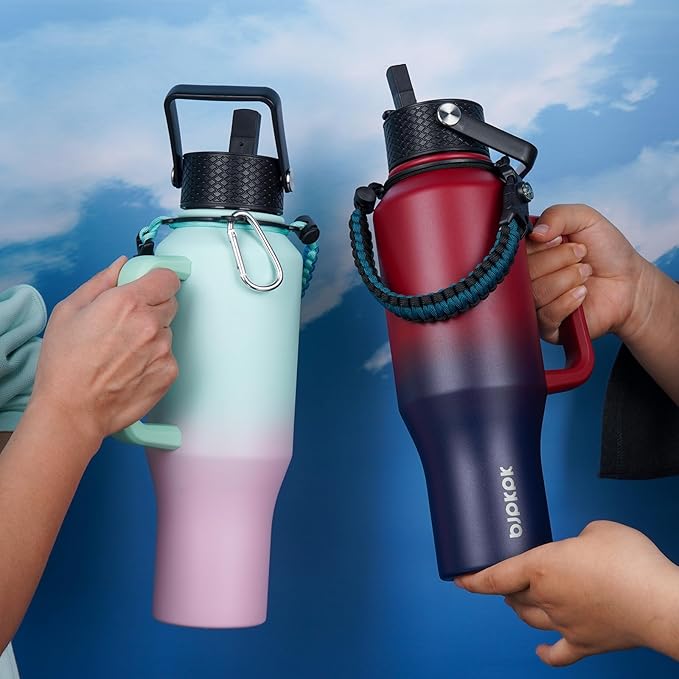 BJPKPK Insulated Water Bottles with Straw Lid, 23oz Metal Water Bottle with 2 lids & Paracord Strap, Double Wall Stainless Steel Vacuum Tumblers, Cups, Mugs, Thermo for Hot& Cold Drinks, Marshmallow