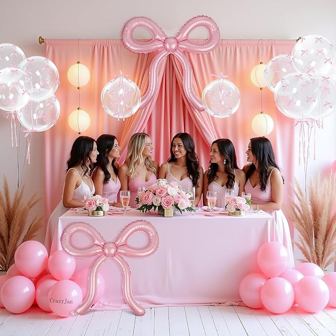 4 Pcs Pink Bow Balloons Bow Birthday Decorations for Girls Women Bow Theme Birthday Party Decorations for Bridal Shower Baby Shower Engagement Bachelorette Party Decorations 26 x 24 Inch