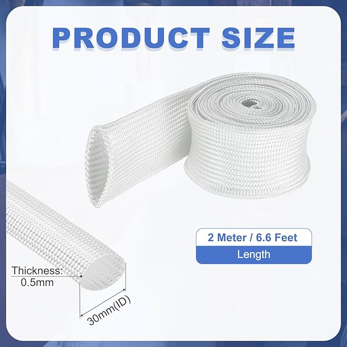 uxcell Insulation Cable Protector,30mm/1.18 Inch-2m/7 Feet High Temp Fiberglass Sleeve White