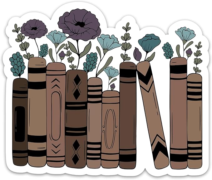 (3PCs) Floral Bookshelf Book Lovers Sticker, Bookish Bookshelf Decals Vinyl Waterproof Bookworm Stickers for Kindle Tablet Laptop Water Bottle Phone Case, Reading Stickers (3 Inches)
