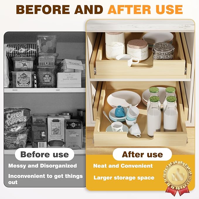 Grehitk Pullout Cabinet Organizer, 29''W×21''D×3''H Slide Out Shelves for Kitchen Cabinets, Pull out Drawers for Kitchen Cabinets, Pantry, Bathroom, & Storage Organization