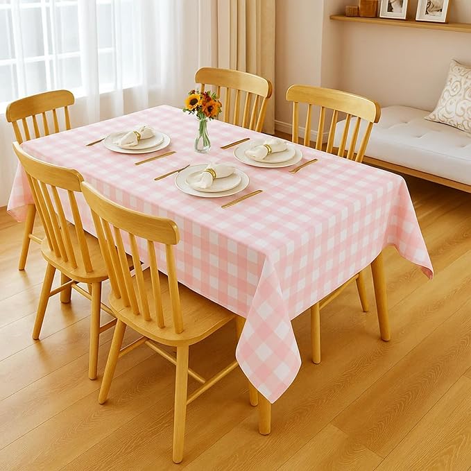 3 Packs Pink Checkered Tablecloth 54x108 Inches Rectangle Gingham Tablecloth Disposable Plastic Waterproof Table Cover for Outdoor Picnic Kitchen and Birthday Party