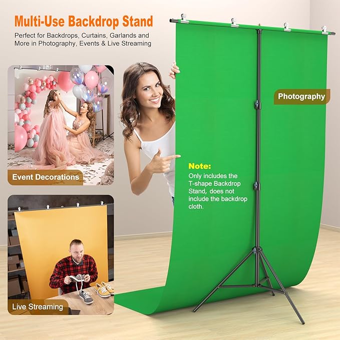 LINCO Lincostore Zenith Portable T-Shape Background Backdrop Stand Kit 5x6.7ft - 5ft Wide (Fixed) and 6.7ft High (Adjustable)- Lightweight Only 4 Lbs Easy to Carry and Storage Black