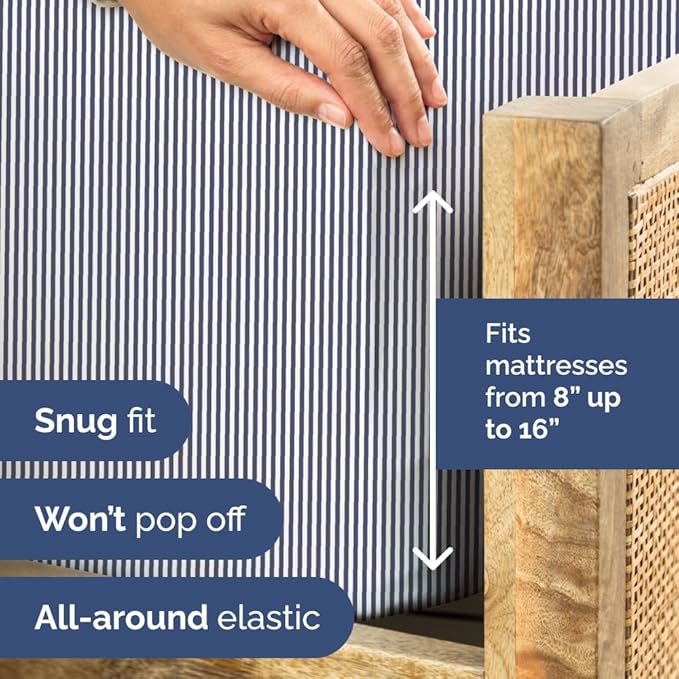 Blue and White Striped Sheets - 1 Flat & 1 Fitted Sheet & 2 Pillowcases w/ Deep Pockets - Cozy, Wrinkle & Fade Resistant - Ultra-Soft, Breathable and Cooling - Luxury Pinstripe Bedding - King Size