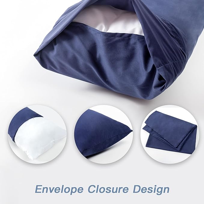 DOWNCOOL Luxury Full Body Pillow Insert with Fiber Cover - Ultra Soft Body Pillow for Sleeping - Breathable Long Bed Pillow Insert, 20"x54"(Blue, with Cover)