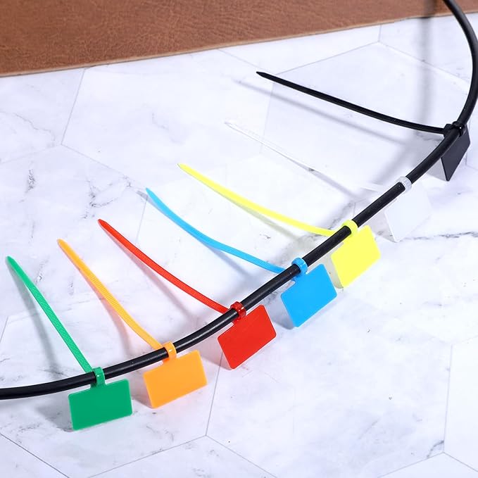 100 PCS Cable Zip Tie with Tag, Multicolor Self-Locking Wire Zip Ties Tags, Waterproof Nylon Written-on Straps Label Mark Ties for Wire Organizing Luggage Tags